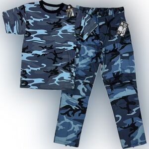 Sky Blue Camo BDU Military Cargo Pants & T-Shirt SET | Small Reg NWT